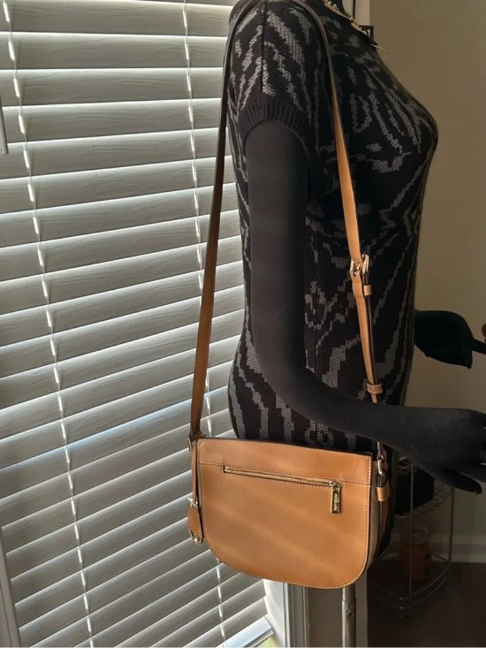 Classic Brown Suede Crossbody Bag with Tan Trim